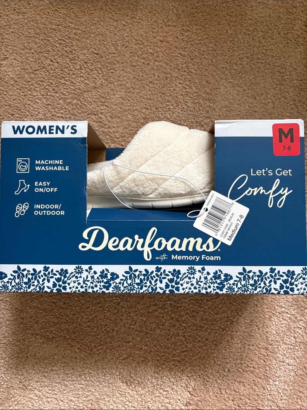 Dearfoams Women's Cream Cozy Memory Foam Slippers